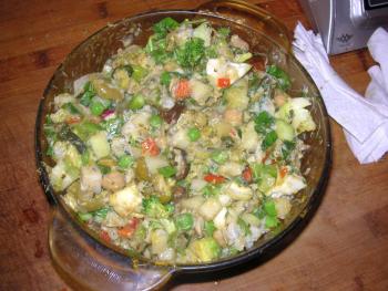 A clam, crab, chowder veggie bowl