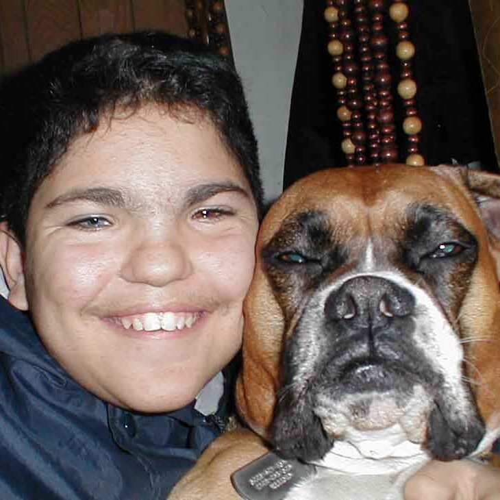 Charles_Ginger_2 Lee Webster's son Charles, with their dog Ginger. Note his eye colors. Scanned picture, not sure of the date.