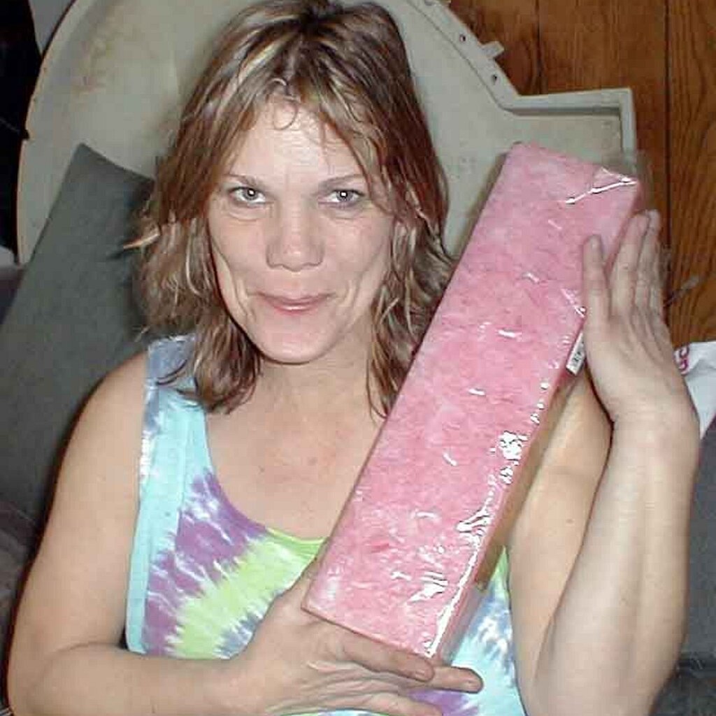 Charlie_Jackson_1999_Christmas_Lee-Webster Lee Webster, Christmas 1999, happy with her gift even before she opens it. At the house on Ferguson Drive in Mountain View CA. It's torn down now.