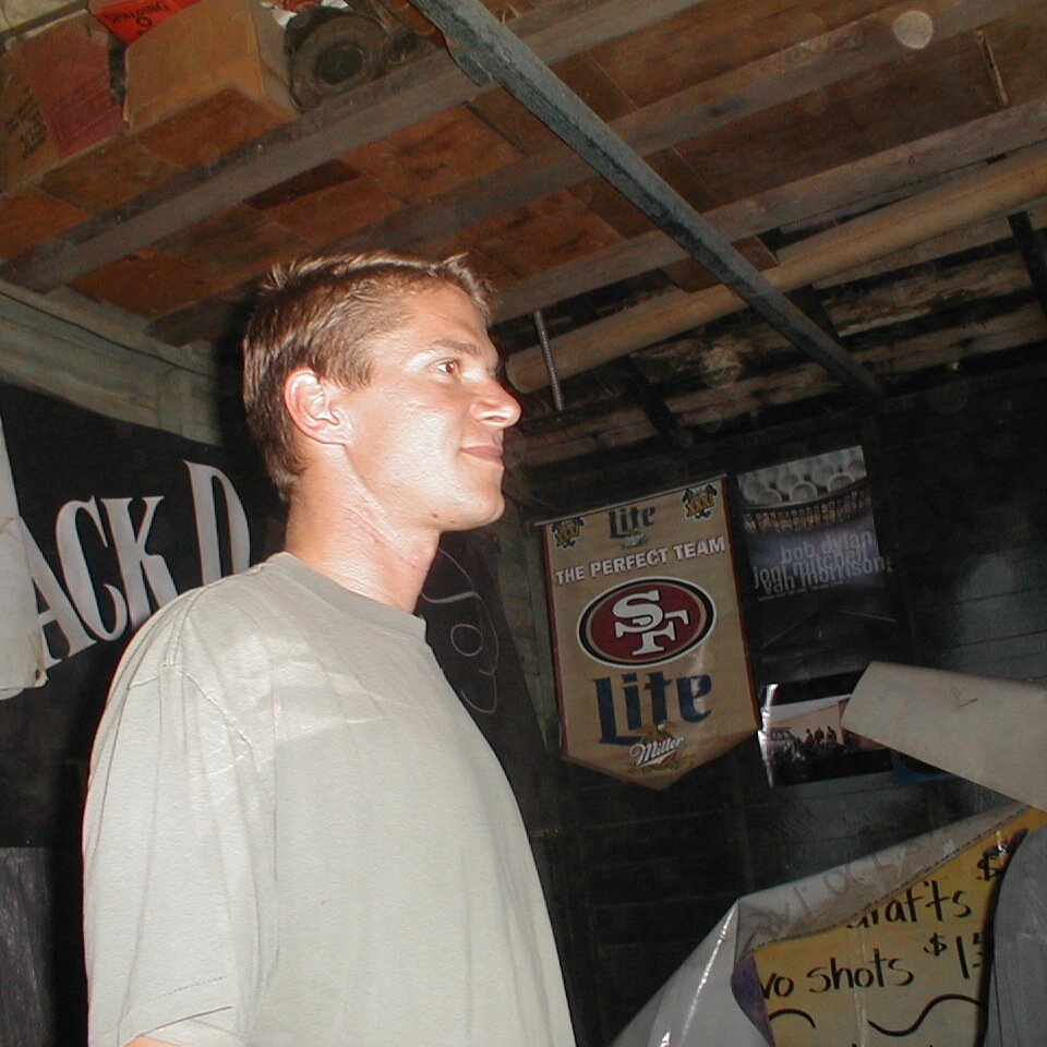 2000-06-29x21-57-31_Greg_at_Lee_Webster_birthday Greg playing in the ping-pong shed at Charlie Jackson's house on Ferguson Dr. in Mountain View CA. True time and date.