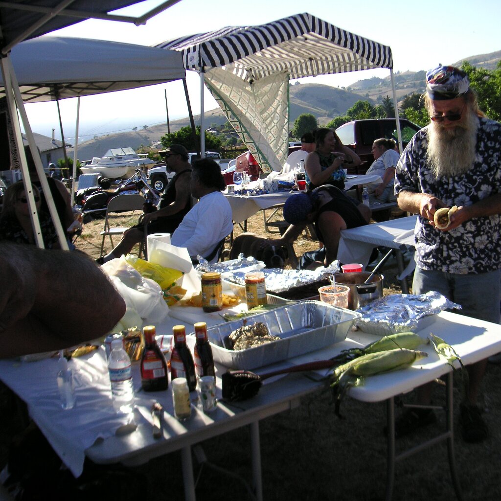 Don-s_wake_2006-07-15x18-23-29 Minnesota Tom, a true biker with a chopped Goldwing, at Don's wake at Charlie Jackson's home in the barn at 12780 Clayton Road, San Jose, CA. (It's a roofer...