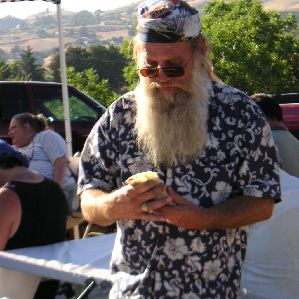 Don-s_wake_2006-07-15x18-23-40 Minnesota Tom, a true biker with a chopped Goldwing, at Don's wake at Charlie Jackson's home in the barn at 12780 Clayton Road, San Jose, CA. (It's a roofer...