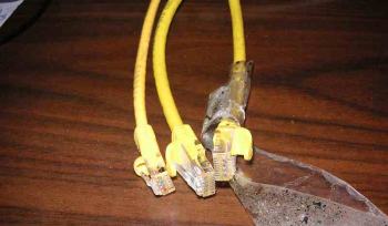 Ethernet cable with broken clip